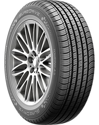 SureDrive Touring A/S tire, four straight water channels running the circumference of an all-season tread